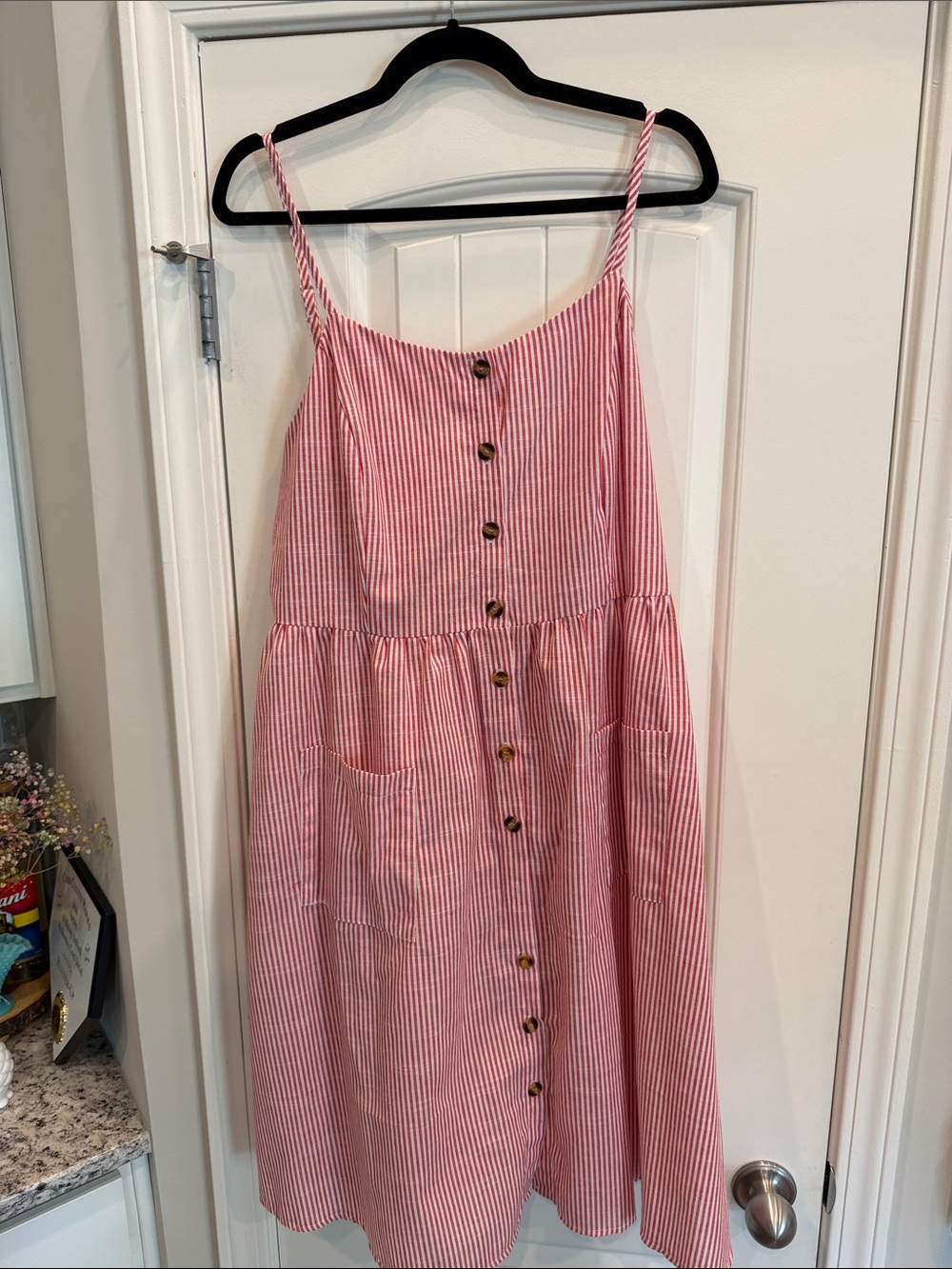 SHEIN Red & White Striped Button-Front Dress